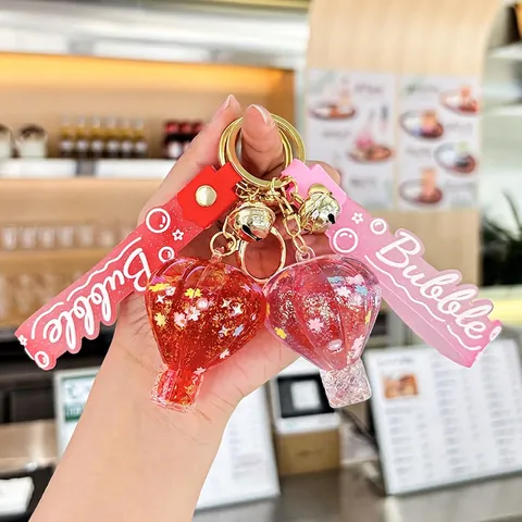 Kreativer Heißluftballon Treibsand Flüssig Schlüsselanhänger Pailletten Anhänger Süßes Silikonband Tasche Charm Auto Schlüsselring Geschenk