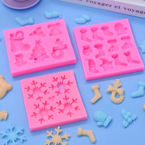 Stampi In Silicone Natalizi Fiocco Albero Calza Forme Per Decorazione Torte DIY Fondant Cioccolato Sapone Rosa