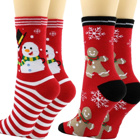 Festive Christmas Cotton Crew Socks For Women Men Cute Cartoon Snowman Gingerbread Man Striped Holiday Red Mid-Calf Socks