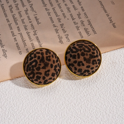 Pendientes De Botón Redondos Vintage Con Estampado De Leopardo Y Poste De Plata 925 Aleación Estilo Retro Para Mujeres
