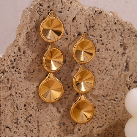 Orecchini Pendenti Geometrici In Acciaio Inossidabile 316L Placcato Oro 18K Tripla Goccia Donna Minimalisti Lucidi