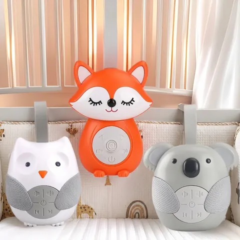 Baby Sleep Soother Music Box Plastic White Noise Machine Portable Silicone Strap Cartoon Animal Owl Koala Fox Infant Toy