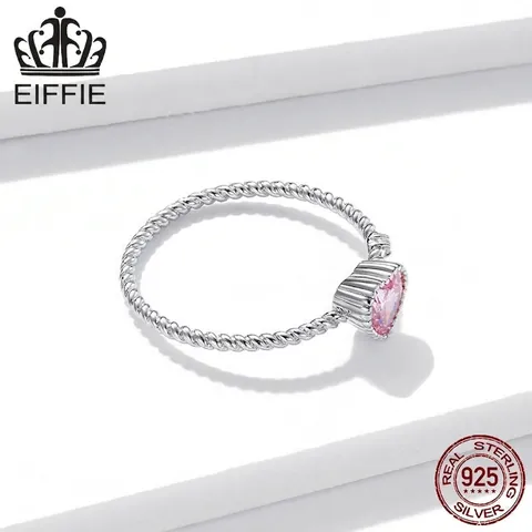 Heart Ring 925 Sterling Silver Pink Cubic Zirconia Twisted Rope Band White Gold Plated Elegant Jewelry For Women