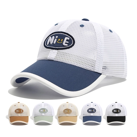 Kinder Mesh Honkbalpet Ademend Zomer Trucker Hat Verstelbaar Zonneklep Outdoor Sport Borduurwerk Nice Smiley Face