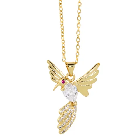 Collier Pendentif Colibri Cuivre Plaque Or Zircone Cubique Colore Bijoux Animaux Tendance Chaine De Clavicule Pour Femme