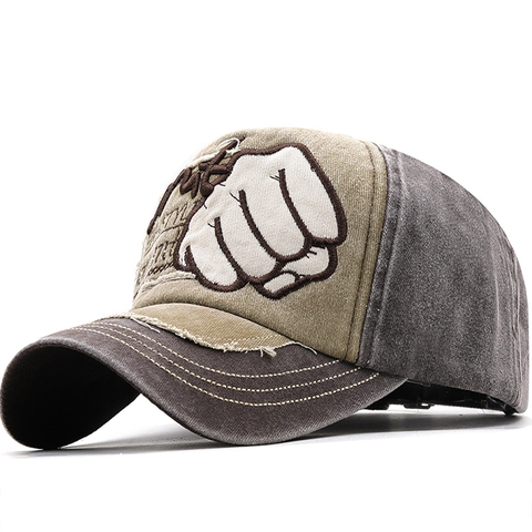 Cappello Da Baseball In Cotone Lavato Consumato Vintage Ricamo Pugno Patchwork Regolabile Retro Streetwear