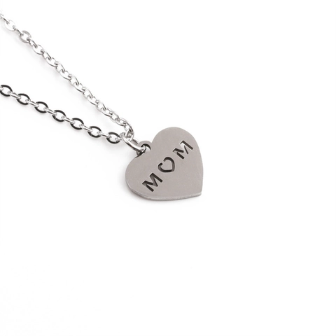 Herz Anhänger Halskette Edelstahl Mom Schriftzug Einfacher Schmuck Geschenk Für Mutter