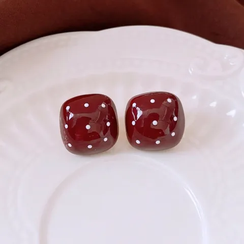 Square Stud Earrings With 925 Sterling Silver Earring Post Alloy Enamel Polka Dot Retro Fashion For Women