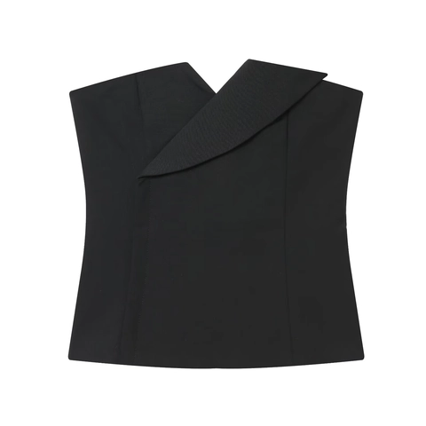 Strapless Crop Top Asymmetric Lapel Slim Fit Back Zipper Polyester Solid Color Sexy Elegant Women Fashion