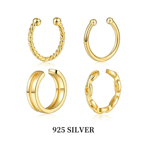 Orecchini Ear Cuff In Argento Sterling 925 Minimalista Senza Buco Clip Per Donna Design Intrecciato Catena Doppio Strato Moda