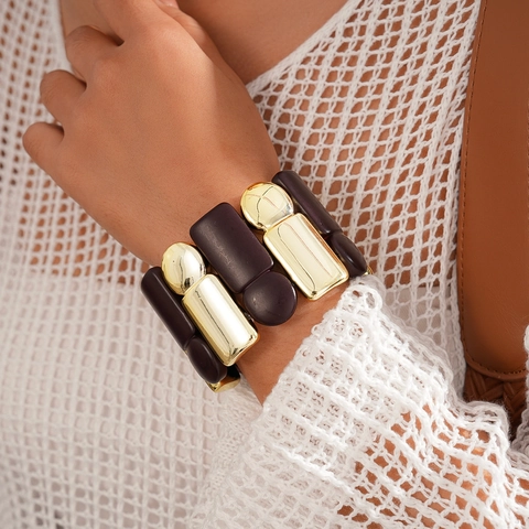 Bracciale Elastico Geometrico Largo Statement Acrilico Lega拼接 Gioielli Moda Donna Stile Boho Accessorio