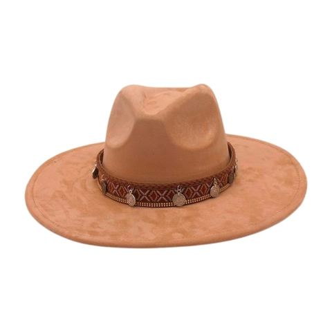 Retro Fedora Hoed Met Brede Rand Etnische Gevlochten Band Metalen Munten Boho Stijl Suède