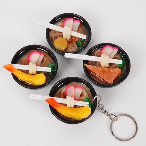 Miniature Ramen Food Keychain PVC Resin Simulated Noodle Bowl Chopsticks Pendant Bag Keyring Decor Novelty Gift