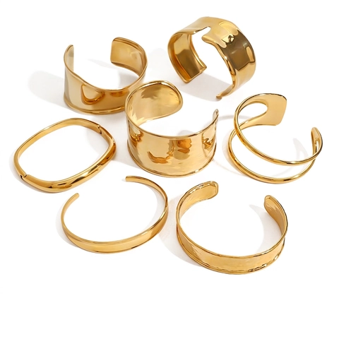 Bracciale A Polsino In Acciaio Inossidabile Per Donna Impermeabile Ipoallergenico Placcato Oro Aperto Martellato Gioielli