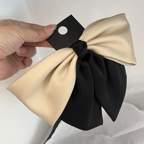 Large Bow Hair Clip Satin Fabric Two Tone Color Block French Style Elegant Barrette For Women Hair Accessories