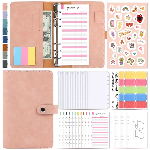 Carpeta De Presupuesto A6 Cuero PU Color Macaron Cuaderno De Hojas Sueltas Con Bolsillos Con Cremallera Y Planificador