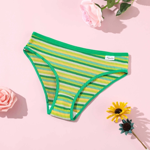 Mutandine Da Donna In Cotone A Costine Righe Colorate Traspiranti Vita Bassa Slip In Maglia Morbida