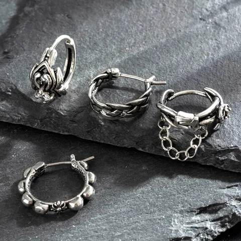 Retro Hoop Oorbellen Titanium Staal Distressed Gothic Punk Stijl Sieraden Voor Heren Dames
