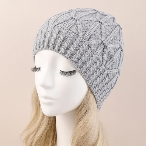 Women Men Winter Warm Knit Beanie Hat Acrylic Cable Knit Diamond Pattern Slouchy Skull Cap Soft Solid Color Outdoor Headwear