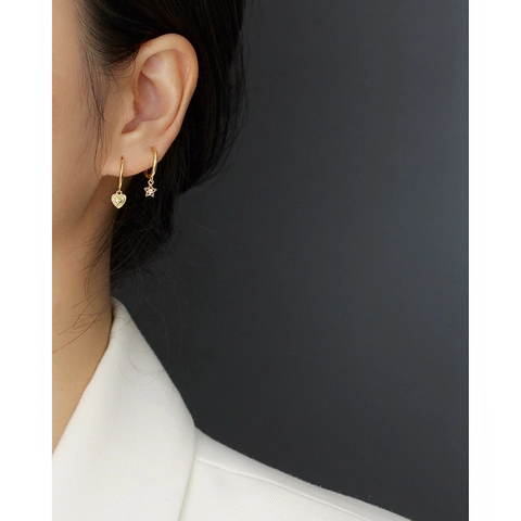 925 Sterling Silver Hoop Earrings With Star And Heart Pendant Zircon Minimalist Jewelry For Women