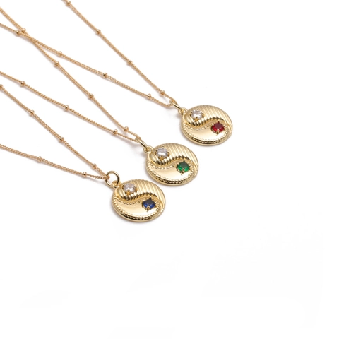 Collana Con Ciondolo Tai Chi Yin Yang Rame Placcato Oro Zircone Colorato Medaglione Rotondo Gioielli Per Donna
