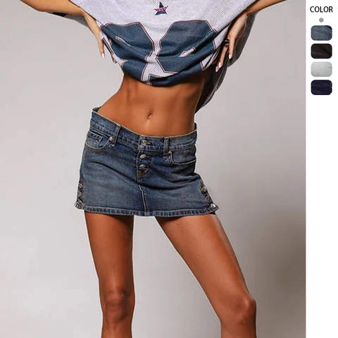 Tenue Assortie Mini-jupe En Jean Et Veste Courte Taille Basse Style Streetwear Vintage Pour Femmes