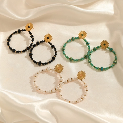 Böhmische Creolen Mit Kristallperlen Für Damen Edelstahl Sonnenblumen Stecker Große Runde Vintage Ethno Schmuck