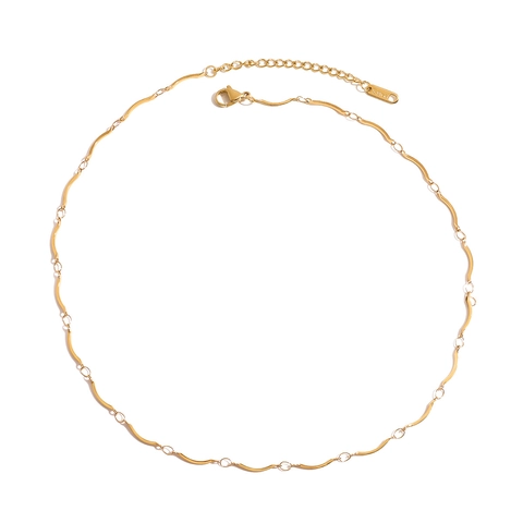 Handmade Chain Necklace 18K Gold Plated Stainless Steel Semi-Circular Arc Wave Design Minimalist Modern Jewelry For Women