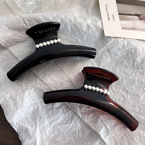 Grande Pinza Per Capelli In Resina Plastica Decorazione Künstliche Perle Sintetiche Tartarugata Antiscivolo Stile Coreano Per Donne