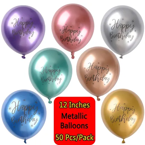 Happy Birthday Latex Balloons Metallic Chrome Shiny Round Balloons For Birthday Party Decoration Celebration