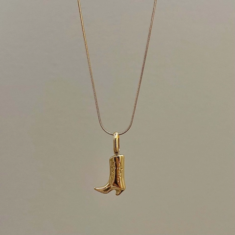 Vintage Western Cowboy Boot Pendant Necklace 18K Gold Plated Stainless Steel Snake Chain Fashion Jewelry For Women