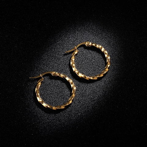Twisted Hoop Earrings Stainless Steel Gold Plated Vintage Rope Texture French Lever Back Elegant Jewelry Women Minimalist