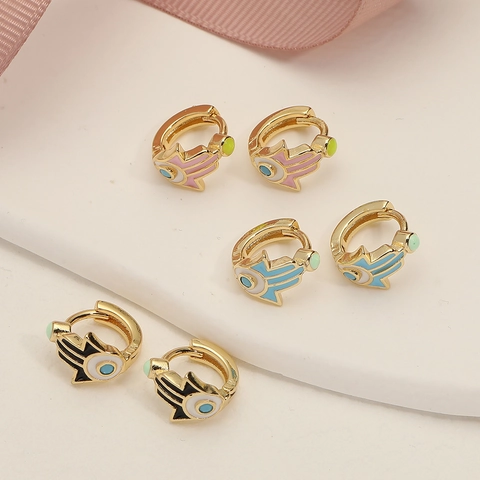Hamsa Hand Und Evil Eye Creolen Vergoldetes Kupfer Bunte Emaille Böhmischer Hip Hop Schutz Amulett Damen