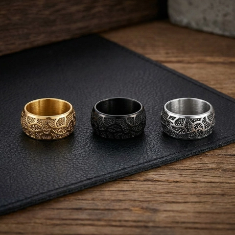 Anillo Vintage Para Hombre De Acero Inoxidable Banda Ancha Tótem Irregular Grabado Estilo Punk Industrial