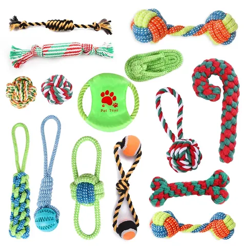 Dog Rope Toy Cotton Braided Chew Teeth Cleaning Bone Ball Knot Interactive Pet Play Toy For Small Medium Large Breed
