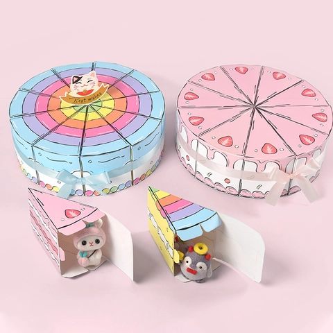 Cajas De Regalo Con Forma De Pastel Triángulo Cartón Contenedores De Recuerdos De Fiesta Con Cinta Para Cumpleaños Boda Dulces Lindo Creativo