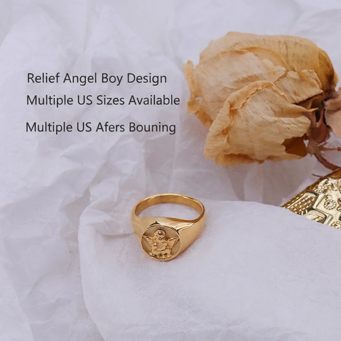 Vintage Engel Relief Siegelring Titanstahl Poliert Ins Stil Mode Pendler Schmuck