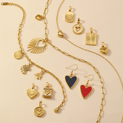 Heart Cross Pendant Stainless Steel Gold Plated Enamel Rhinestone DIY Jewelry Accessories Necklace Bracelet Fashion Women