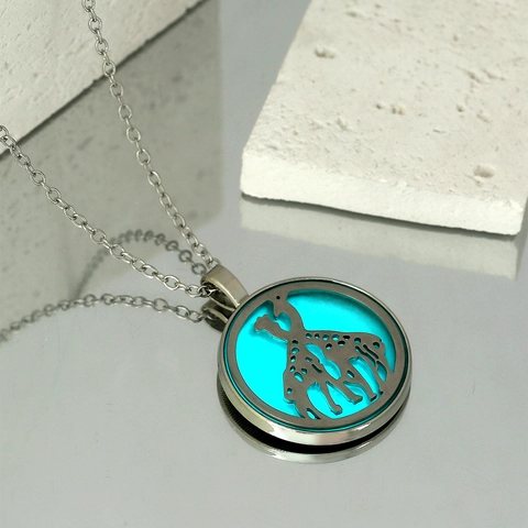 Giraffe Hollow Round Pendant Necklace Luminous Glow In The Dark Jewelry Alloy Stainless Steel Cross Chain For Women