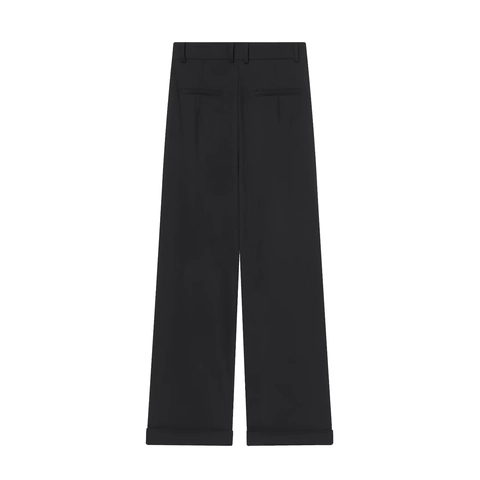 Damen Hose Mit Hoher Taille Und Weitem Bein Asymmetrischer Bund Gerade Hose Einfarbig Schwarz Polyester Lässig Büro
