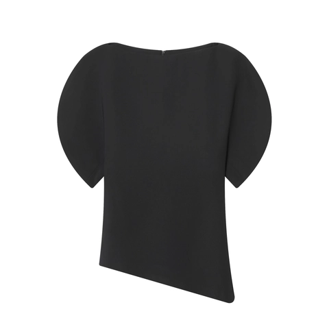 Women Fashion Puff Sleeve T-Shirt Asymmetrical Hem Polyester Casual Round Neck Solid Color Top Elegant