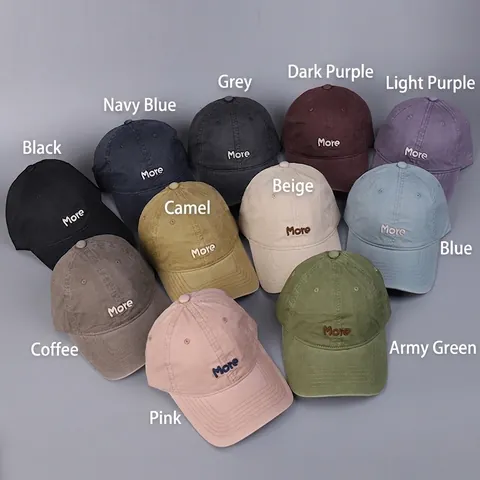 Washed Cotton Baseball Cap With More Letter Embroidery Adjustable Strap Sun Protection Casual Summer Hat For Men Women