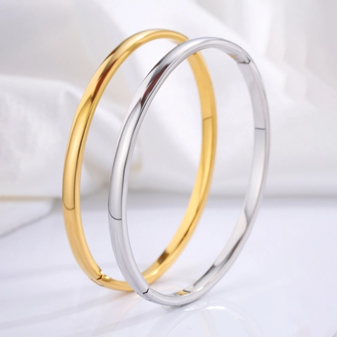 Brazalete Minimalista De Acero Inoxidable Pulido Con Cierre De Bisagra Joyería De Moda Para Mujeres Y Hombres