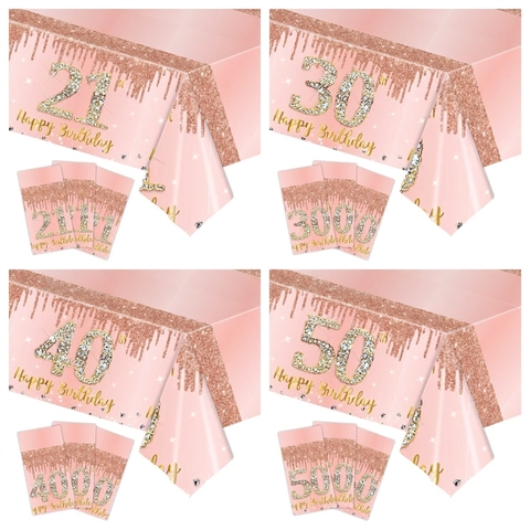 Rose Gold Pink Geburtstag Party Dekoration Einweg Tischdecke Pappteller Servietten Becher Jubiläum Feier Zubehör Damen