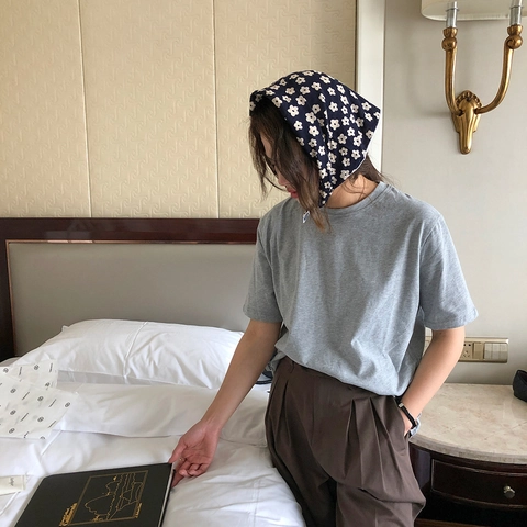 Pañuelo Cuadrado De Mezcla De Algodón Estampado Corazón Flor Bandana Pañuelo Para La Cabeza Para Mujer Cuello Elegante Dulce Moda