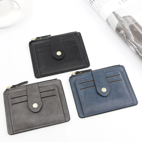 Tarjetero De Cuero PU Billetera Multiranura Con Bolsillo Con Cremallera Cierre De Presión Vintage Minimalista Para Mujeres