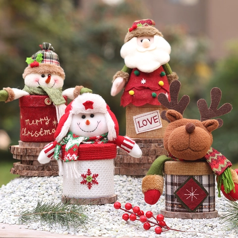 Soporte De Regalo De Navidad Con Figuras De Peluche De Punto Para Decoración De Fiesta Estacional