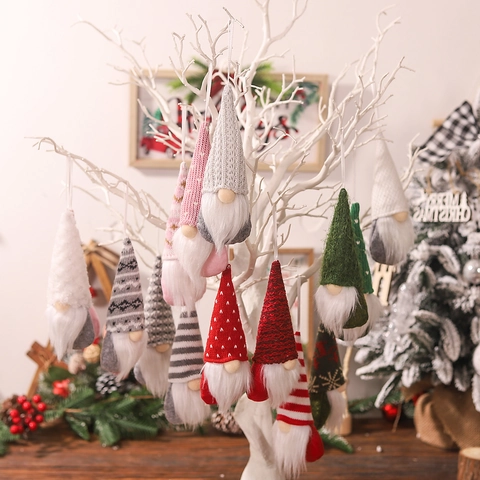 Gnomi di Natale in Maglia Nordica Ornamente Bambola Senza Volto Peluche Tomte Decorazioni Sospese Per Albero Di Natale Casa