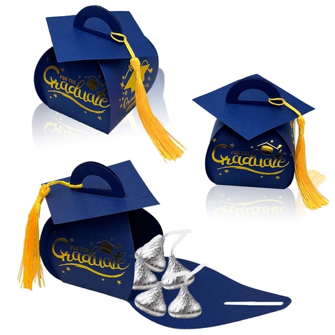 Graduation Candy Boxes Doctoral Hat Shape Cardboard Gift Box With Tassel For Graduate Ceremony Celebration Party Favor