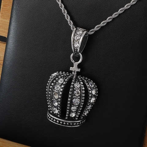 Kronenanhänger Für Halskette Edelstahl Mit Strass Hip Hop Stil Herren Vintage Schmuck Accessoire